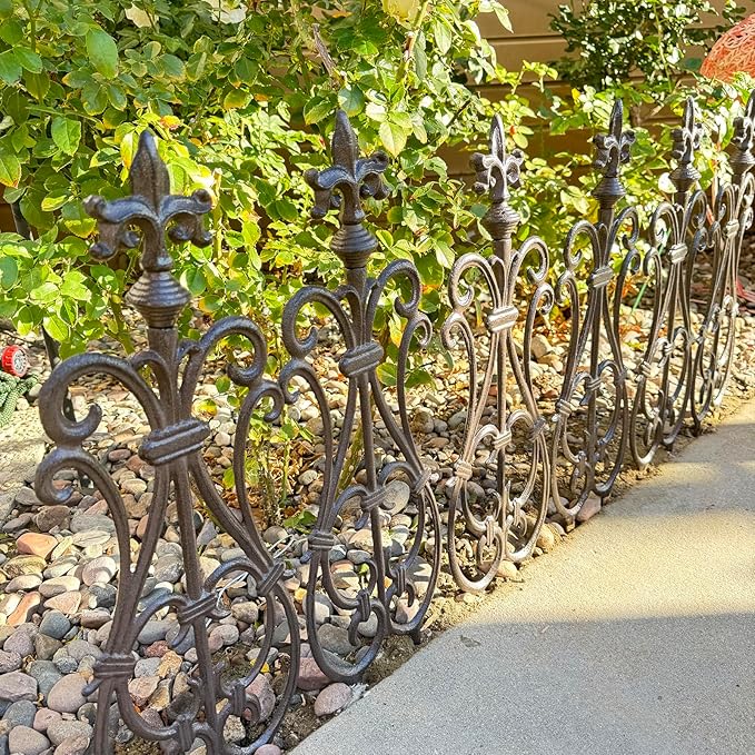 Ornate Cast Iron Garden Edging Fence（28" Tall） - 2 Pack Heavy Duty Metal Border for Lawn, Patio & Landscaping HC8775