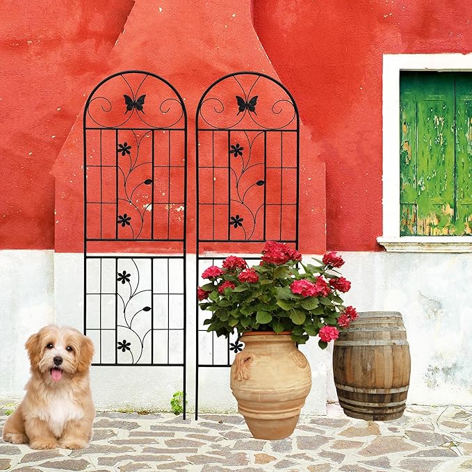 2 Pack Metal Garden Trellis for Climbing Plant Rose Stand, Black Outdoor 71" Tall Flower Support Iron Garden Fence (Black 71" H,2Pack