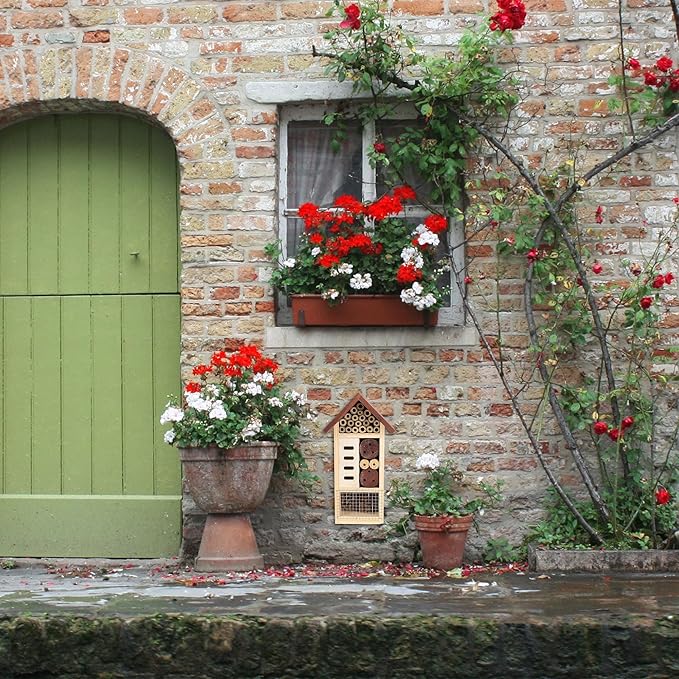 Lulu Home Wooden Insect House with Stake, Hanging & Inserting Two Mount Ways Insect Hotel for Bee, Butterfly, Ladybirds, Beneficial Insect Habitat, Bug Hotel Garden, 19.7 X 3.4 X 5.4 Inch