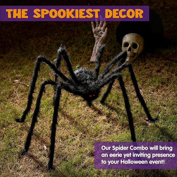JOYIN 9 Ft Halloween Spider Outdoor Decorations, Giant Spider Scary Large Props, Halloween Lawn Porch Yard Garden Tree Decorations, Creepy Haunted House Party Supplies, and Indoor Outside Decor