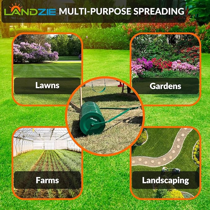 LANDZIE Lawn and Garden Spreaders - 60 x 20 Inch Tow-Behind Compost and Peat Moss Spreader for Large Lawns Commercial Landscaping - Effortlessly Spread Perfect Layer of Topdressing - Large Lawn Care