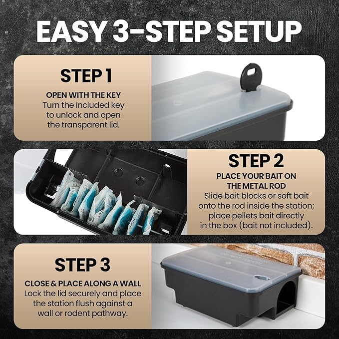 Köder-Discount Mouse & Rat Trap (Bait Not Included) – 4 Lockable Rat Bait Stations with Clear Lid & Dual Entry – Weather-Resistant, Tamper-Proof Rodent Trap to Prevent Bait Removal (8.7 x 5.5 x 3.1)