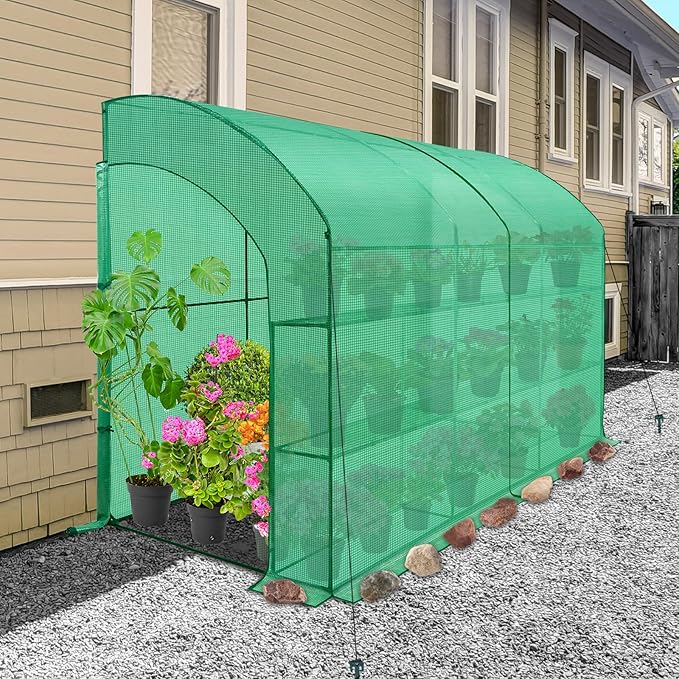 EAGLE PEAK 3 Tier Lean to Portable Greenhouse, Heavy-Duty Indoor & Outdoor Garden with Wire Shelves, 2 Roll-Up Zipper Doors, Easy Assembly, 120"x60"x84" Clear/Green PE Cover