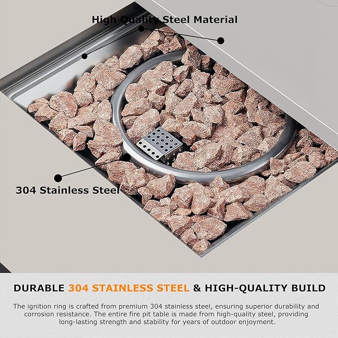 MBY 28'' Propane Fire Pit Table, 50,000 BTU Steel Gas Firepit for Outdoor Patio Deck and Garden, CSA Certified Fire Pit with Lid, Waterproof Cover, Glass Wind Guard and Lava Rock, Beige