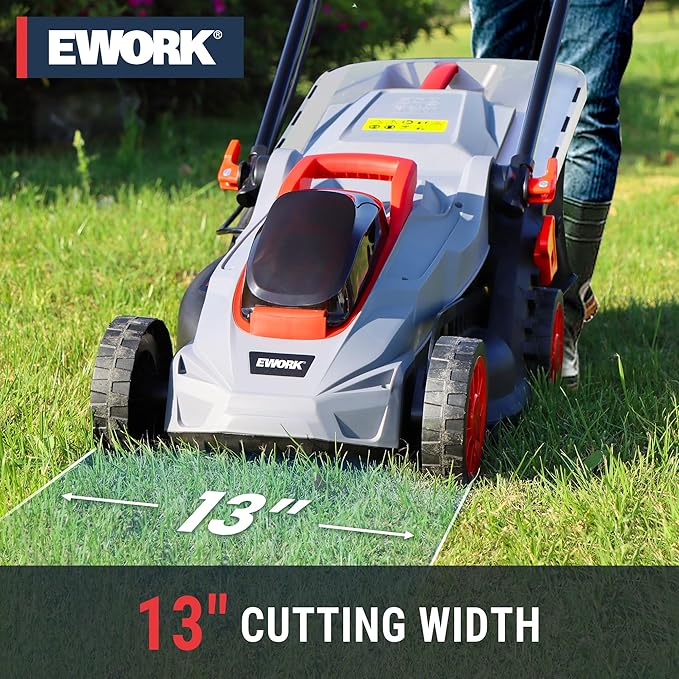 EWORK 40V 13-Inch Electric Lawn Mower Cordless, Brushless Motor, 5 Height Adjustment with 2 x 20V 4.0Ah Batteries and Charger, Battery Powered Walk-Behind Lawn Mowers Suitable for Garden, Small Yards
