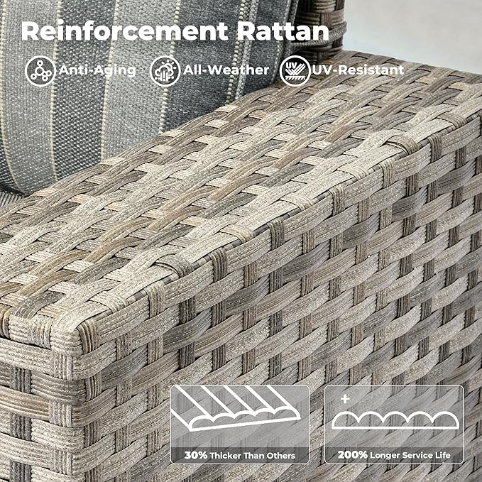 ovios 13 Pieces Patio Furniture Set, Outdoor Wicker Sectional Sofa with 54 Inch Fire Pit Table Comfy Cushions, Modern Modular Deep Seat Rattan Couch Conversation Set, Dark Gray Stripe