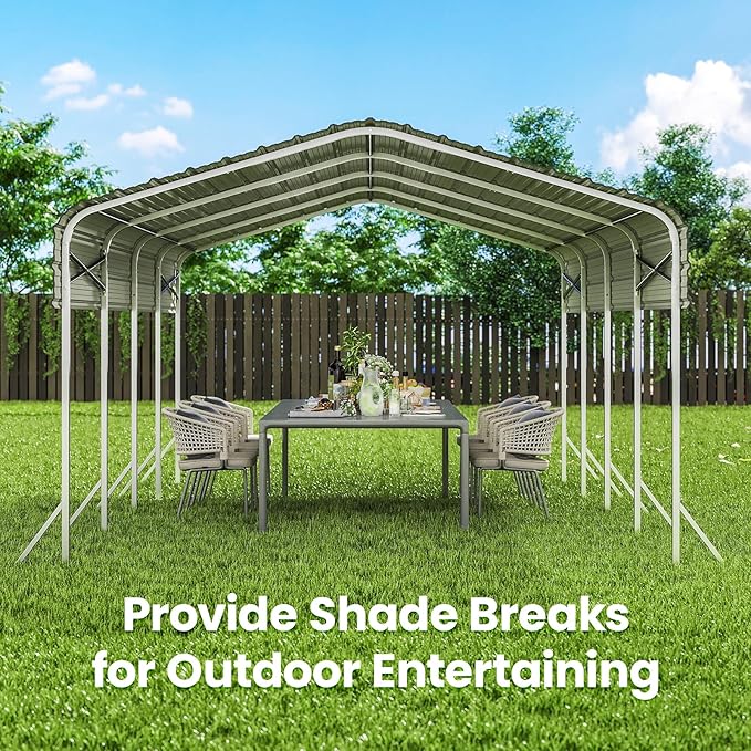 12x20 Carport, Heavy Duty Metal Car Port, All-Weather Protection, Easy Assembly for Cars, Trucks, Boats, Tractors, and Outdoor Storage