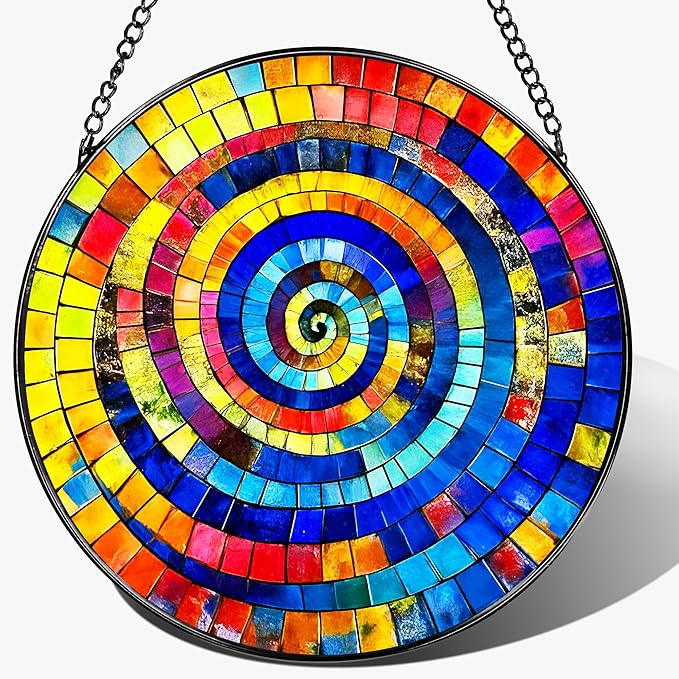 Stained Glass Window Hanging, Pauyadu 8 Inch Rainbow Spiral Stained Glass Suncatcher, Suncatchers for Windows Hanging, Window Decor, Gifts for Art Lovers, Idea Gifts for Women, Friend, Lover