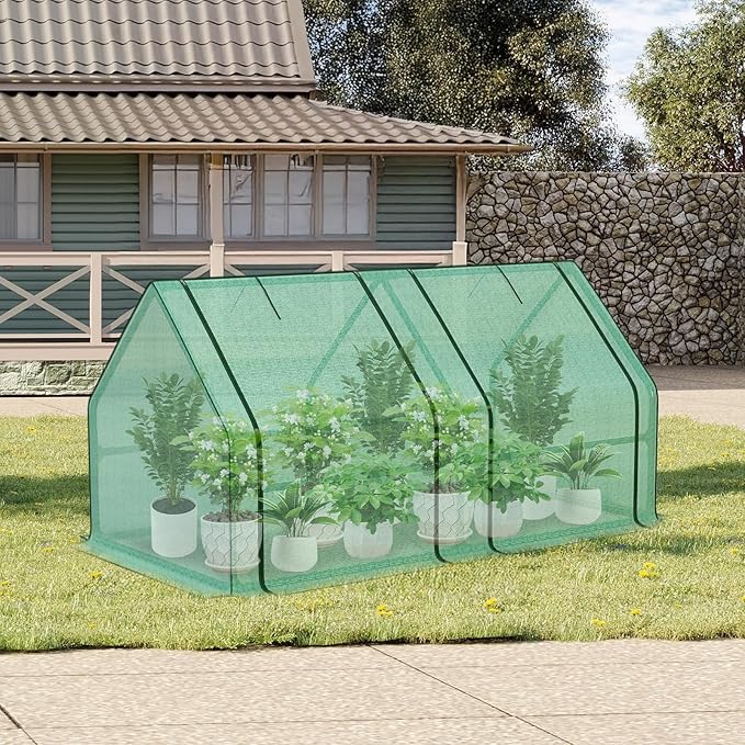 Aoodor 6 x 3 x 3 ft Mini Greenhouse with 2 Zipper Doors, Water-Resistant, UV-Protected for Flowers, Vegetables, and Herbs, Includes 3 Covers