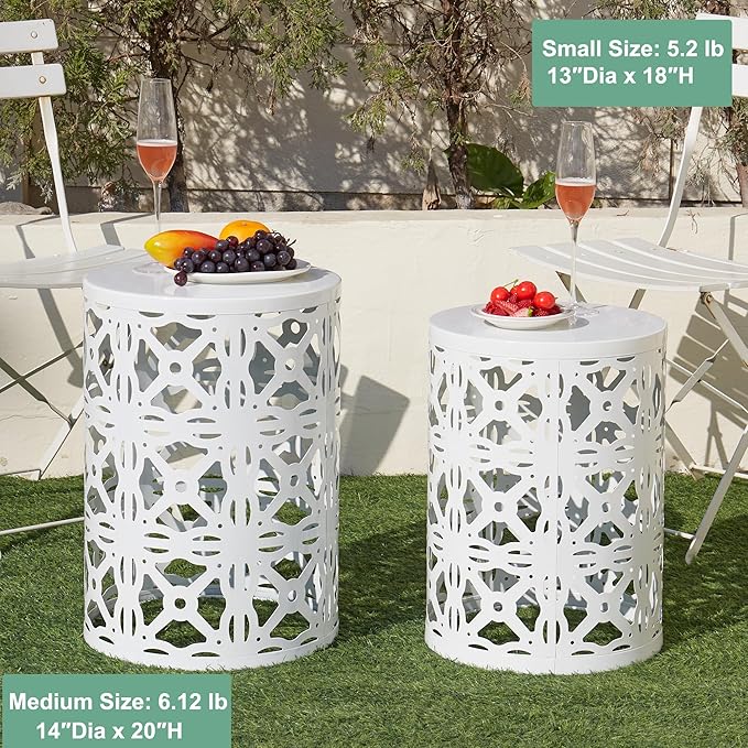 Y&M Set of 3 Stacking Coffee Table for Living Room, Patio Side Table,Indoor End Tables for Bedroom, Outdoor Decorative Garden Stool with Heavy Duty Metal Frame Modern Industrial Decor - White