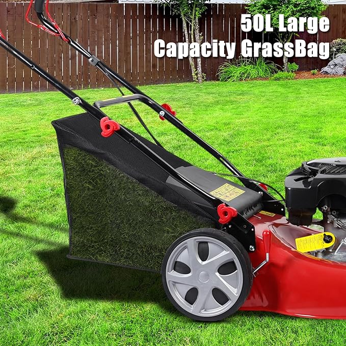 4-Cycle Self Propelled Gas Lawn Mower with Bagging,141cc OHV Engine with Air Cooling, 20" Steel Deck, 3-in-1 Cutting System, 8-Level Height Adjustment, 20L Grass Catcher, Foldable Desig Red
