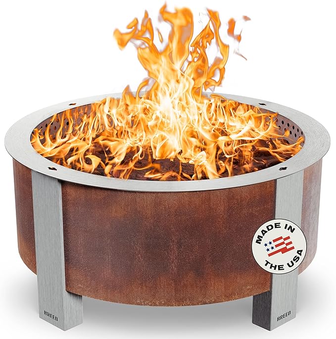 Breeo Smokeless Fire Pit (X Series 42, Corten Steel, Lid Included) | 46 inch Smokeless Firepit for Outside | 190 Pounds | Ideal for Large GatheringsCompatible with Wide Range of Breeo Accessories