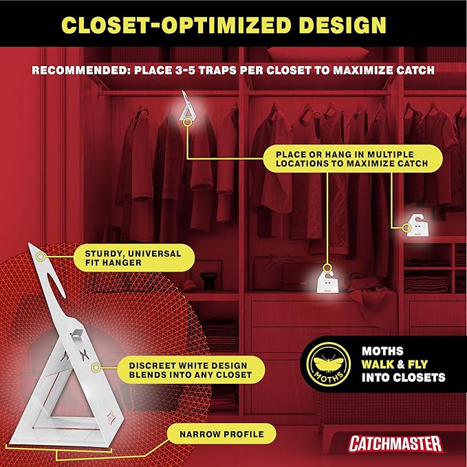 Catchmaster Premium Clothes Moth Traps, Hardwood Patterned Sticky Odorless Glue Traps 6PK, Pheromone Attractant, for Closets Wardrobes Cabinet Drawers & Carpet, PheroGuard Technology, Trap Moths