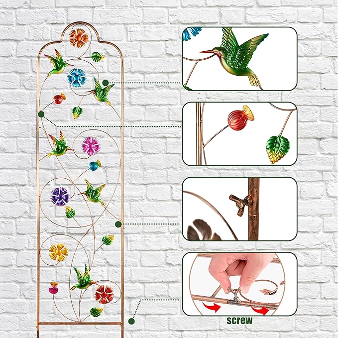 60”Trellis for Climbing Plants,2Pack Outdoor Garden Trellis Metal with Colorful Hummingbird Ideal for Climbing Plants Outdoor Decorative Metal Trellis for Your Garden,Gifts for Mom