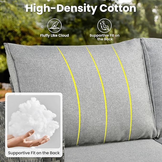 ovios 6 Pieces Patio Furniture Set, Outdoor Wicker Sofa Couch with Rocking Swivel Chairs Comfy Cushions, Modern Deep Seat Rattan Conversation Sets for Porch Deck, Dark Grey