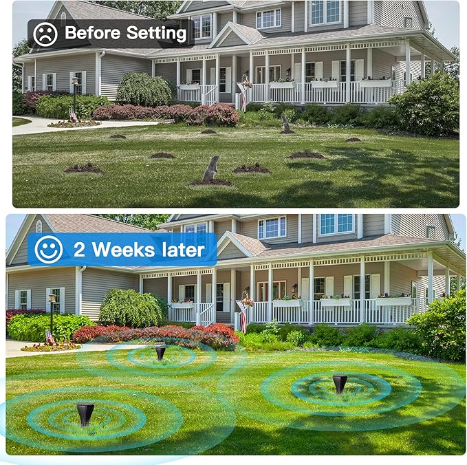 8 Pack Mole Repellent Solar Powered, Snake Vole Repellent Outdoor, IP65 Waterproof Snake Deterrent Gopher, Waterproof Sonic Mole Spikes for Lawn and Garden, Get Rid of Moles, Groundhogs, and Rodents