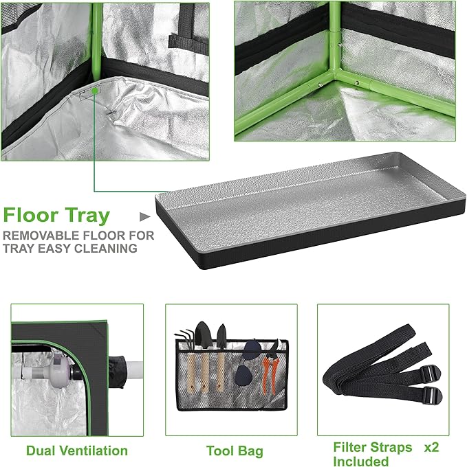 Nova Microdermabrasion 48"x24"x60" Mylar Hydroponic Grow Tent with Observation Window and Floor Tray, 4×2 Grow Tent, High Reflective Growing Tent Room for Indoor Plant Fruit Flower Veg