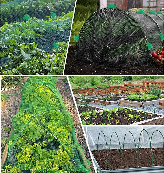 Garden Hoops for Raised Beds 60Pcs Greenhouse Hoops 10 Sets of 8.5FT Long Greenhouse Hoops Grow Tunnel Fiberglass Support Hoops Frame with 40Pcs Clips, Plant DIY Support Hoops for Outdoor Plant