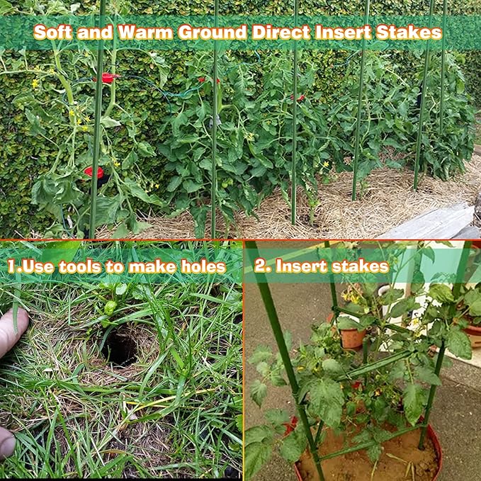 Xiny Tool Garden Stakes, 25 Pack Steel Plant Garden Tomato Stakes with Plastic Coat for Climbing Plants (25 Pack 58 Inch)