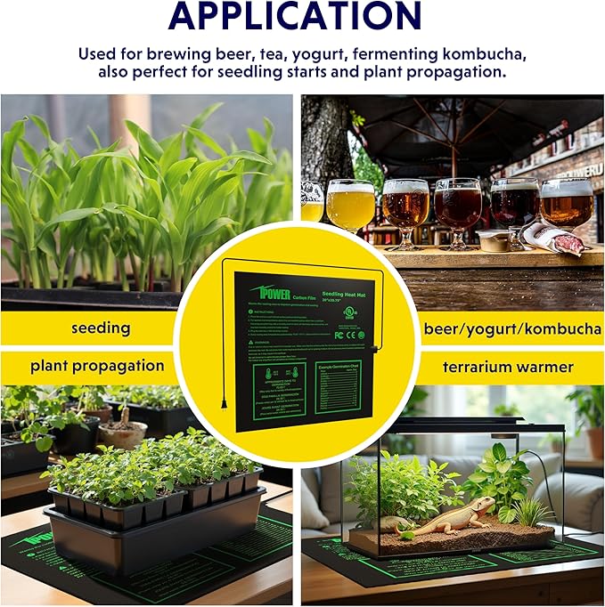 iPower 20" x 20.75" Seedling Heat Mat, Waterproof Durable UL&MET Certified Heating Pad for Indoor Gardening, Hydroponic Plant Germination