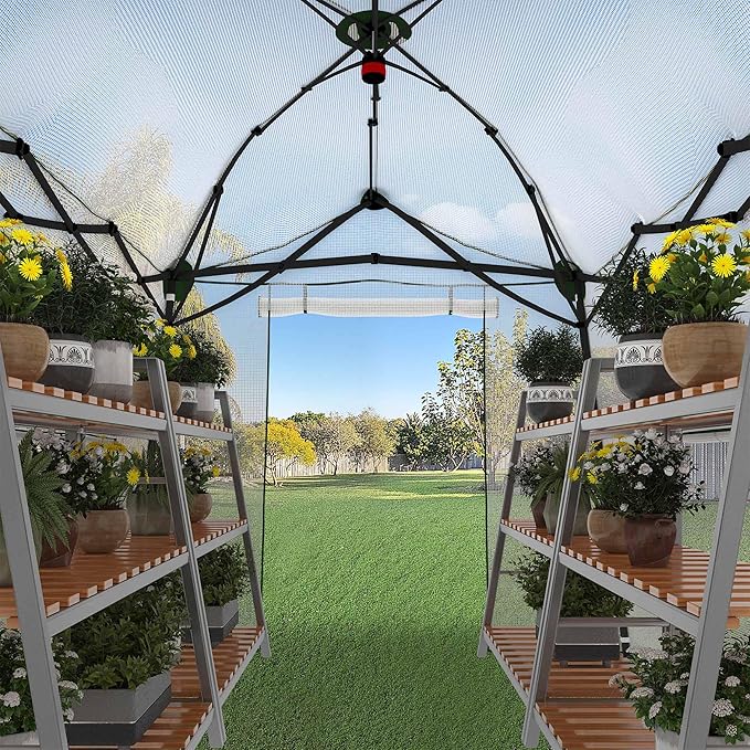 11 x 8.5 FT Walk-in Greenhouse, Portable Pop-up Green House 3 Adjustable Hights Heavy Duty Plant Gardening Canopy with Durable PE Cover for Indoor Outdoor (Clear and White)