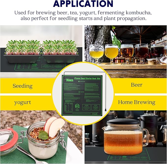 iPower Durable Seedling Heat Mat Warm 20" x 20" Hydroponic Heating Pad Waterproof for Seed Starting Greenhouse and Germination