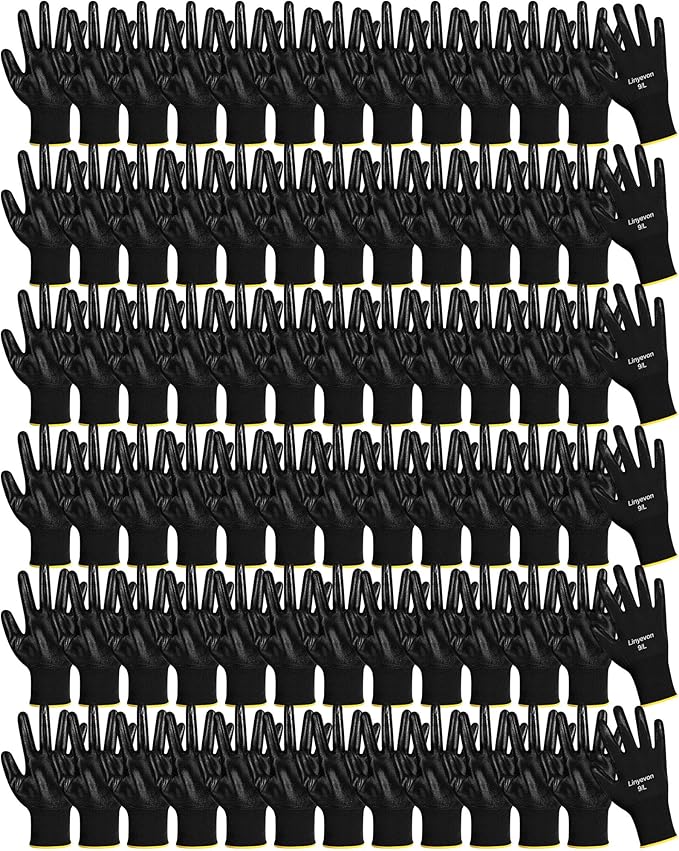 Maxcheck 54 Pairs PU Coated Gloves Bulk, Reusable Rubber Safety Gloves for Men Women Work Warehouse, Mechanic, Woodworking