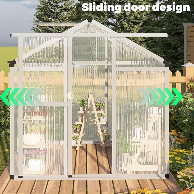6 x 8 FT Aluminum Greenhouse for Outdoors, Polycarbonate Walk-in Greenhouse,Silver