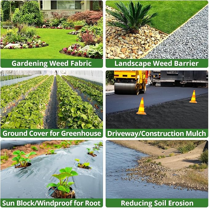 4FT x 100FT Weed Barrier Landscape Fabric, 3.2oz Heavy Duty Woven Geotextile with 20 U-Shaped Pegs & Pre-Printed Cutting Lines, Ground Cover Colth Garden Bed Liner for Landscape, Driveway, Greenhouse