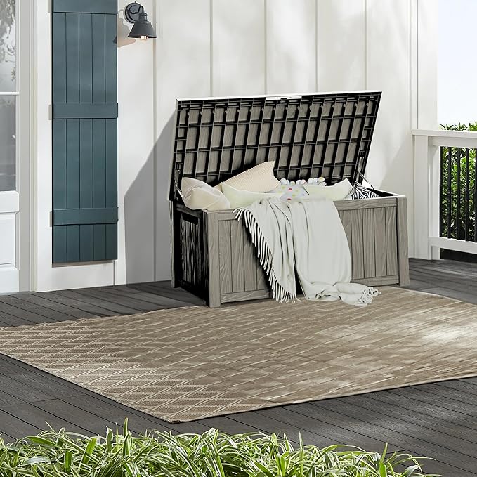 150 Gallon Waterproof Large Resin Deck Box Indoor/Outdoor Lockable Storage Container and Seating for Garden, Pool, and Patio (150 Gallon, Grey)