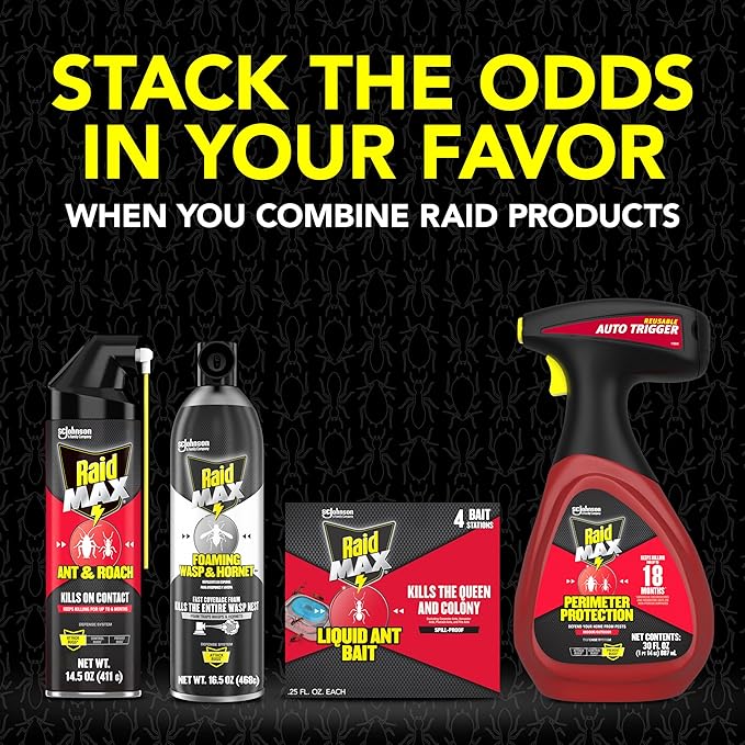 Raid Max Liquid Ant Bait; Kills Ants Where They Breed, for Indoor and Outdoor Use; 8 Bait Stations