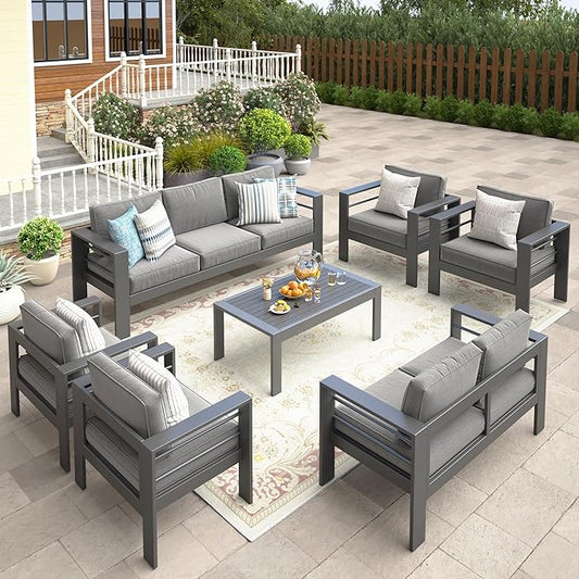 Wisteria Lane 7-Piece Outdoor Patio Furniture Set, Outdoor Sectional Furniture with Upgraded Cushions, Outdoor Conversation Seating Set for Balcony, Garden, Deck, Backyard, Grey