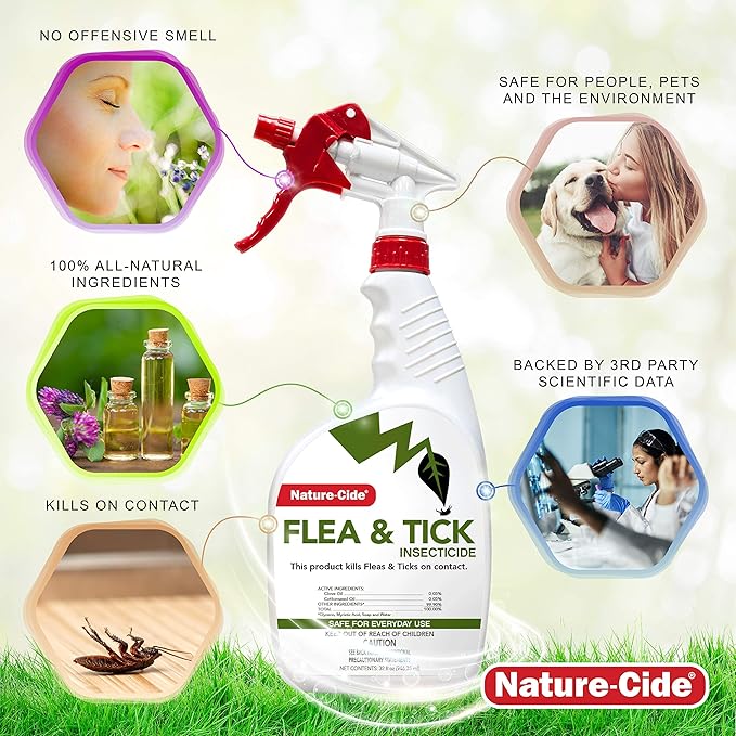 Nature-Cide Flea & Tick. All Natural Tick and Flea Spray for House and Pets to Keep Your Home Safe. Kills on Contact. No Strong Odor. 32 oz