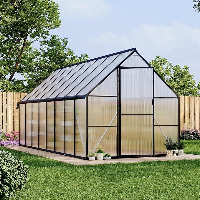 8'x16' Aluminum-Framed Polycarbonate Greenhouse, Heavy Duty Polycarbonate Greenhouse with Quick Setup Structure and Roof Vent, Large Enhanced Aluminum GreenhouseKit for Outdoors