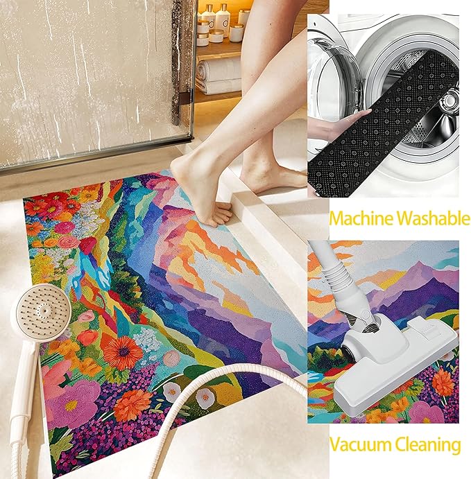 Colorful Mountain Flowers Indoor Outdoor Rugs,Modern Abstract Doormat Outside Entrance,Non-Slip Welcome Mat Indoor Felt Floor Mat for Back Door Patio, Porch,Home Entryway,30 x 17 Inch