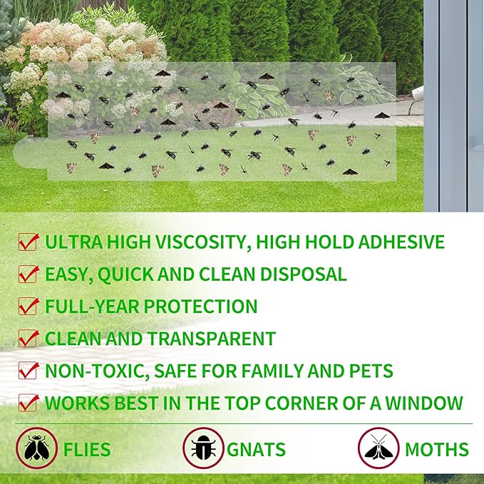 30-Pack XL Window Fly Traps, Clear Fly Paper Sticky Strips for Indoors, House Fruit Fly Catcher, Non-Toxic Bug Killer Traps for Windows, Kitchen & Home