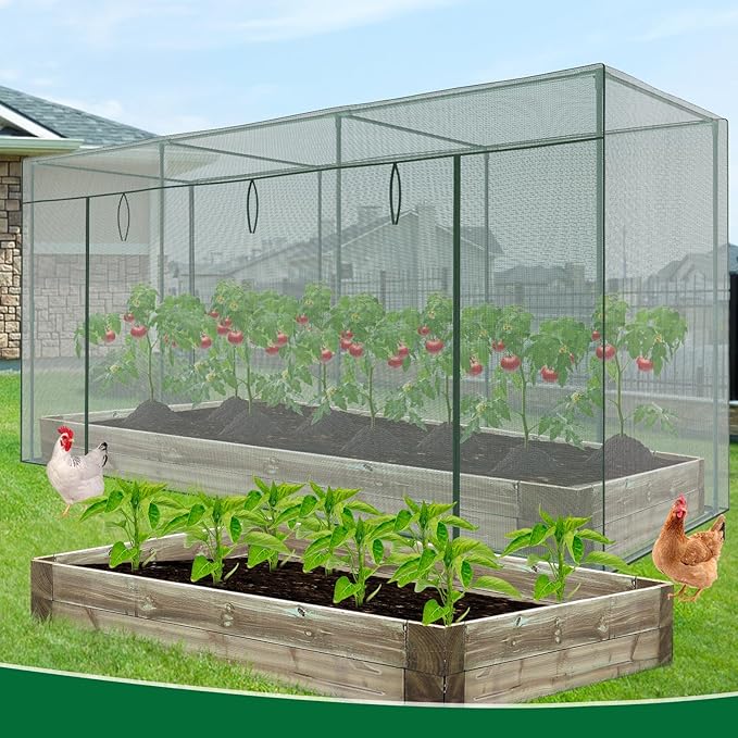 Crop Cages for Garden Plant, 11.8x3.9x6 Ft Plant Protection Netting Tent with Zippered Door, Raised Bed Cover, Garden Bed Cover with Frame, Wind-Resistant Plant Cages for Outdoor Plants