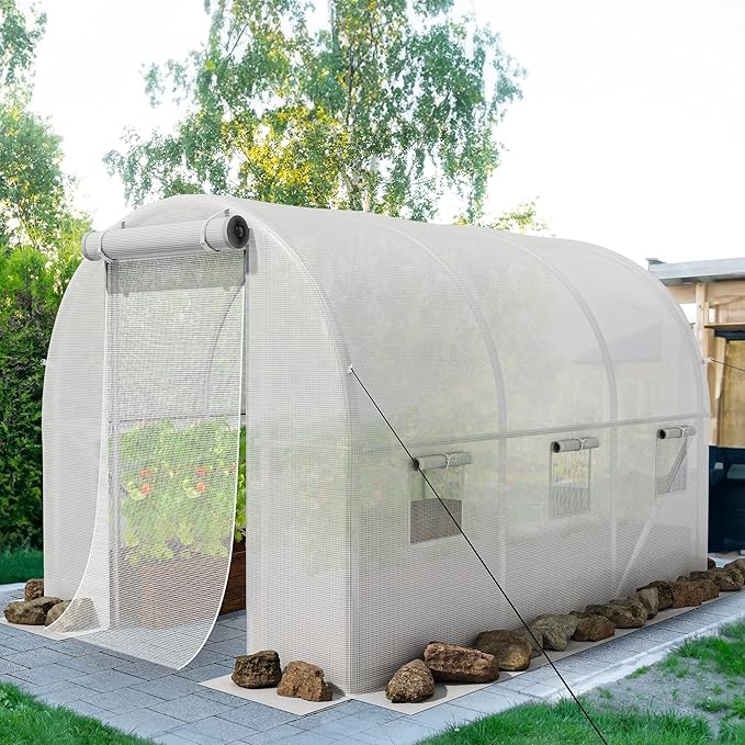 YITAHOME 10x6.5x6.5ft Greenhouses Large Walk-in Green House Heavy Duty Tunnel Green Houses Outdoor Portable Plant Gardening Upgraded Galvanized Steel Frame Zipper Doors 5 Crossbars Garden, White