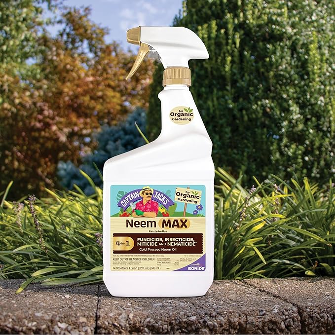 Bonide Captain Jack's Neem Max, 32 oz Ready-to-Use Spray Cold Pressed Neem Oil, Multi-Purpose Insecticide, Fungicide, Miticide and Nematicide for Organic Gardening