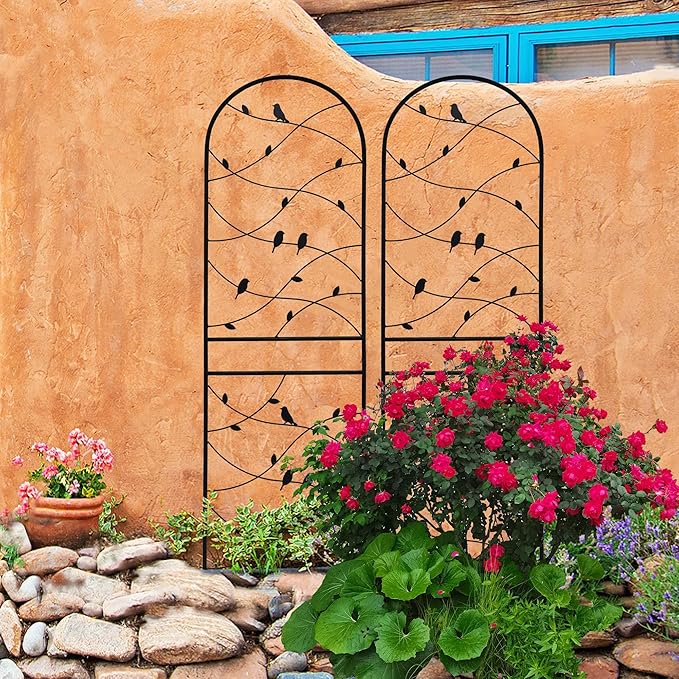 Metal Garden Trellis Rustproof Trellis for Climbing Plants Outdoor Flower Support Bird Deco (Black-2 Pack, 71"x19.7")