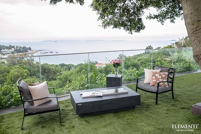 Elementi | Bundle Hampton Gas Fire Pit Cast Concrete 56" Rectangular Fire Table, Outdoor Fire Pit Electronic Ignition | Canvas Cover, Lava Rock Included | Dark Gray (Natural Gas)