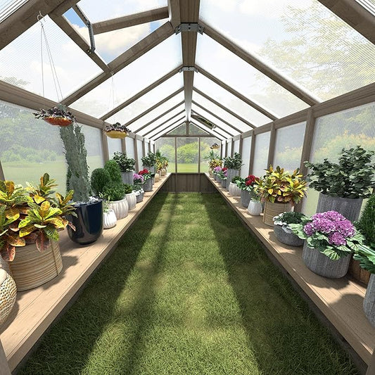 Shelf Suitable for 8x16FT Wood Greenhouse, 184" Wooden Storage Shelf Kit Fit Multiple Greenhouse, Horticulture Workstation, Work Bench System Shelving, Light Mocha Brown, 2 Pack