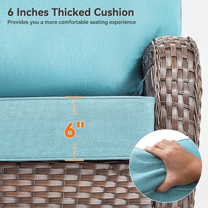 Luxury 6" Outdoor Cushions for Patio Furniture, 24x24x6 Thick Seat Cushion Set of 8, Fade Resistant Couch Chair Replacement Cushions High Density Deep Wicker Chair Cushion w/Removable Cover, Teal