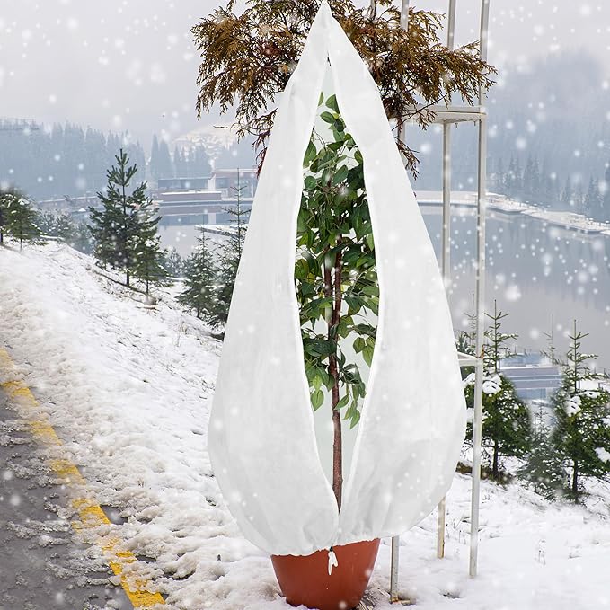 Gardzen 5-Pack Plant Covers Freeze Protection, Drawstring Tree Cover with Zipper, Winter Freeze Plant Protection, Tree Jacket Frost Blanket for Outdoor Plants, 54”×72”