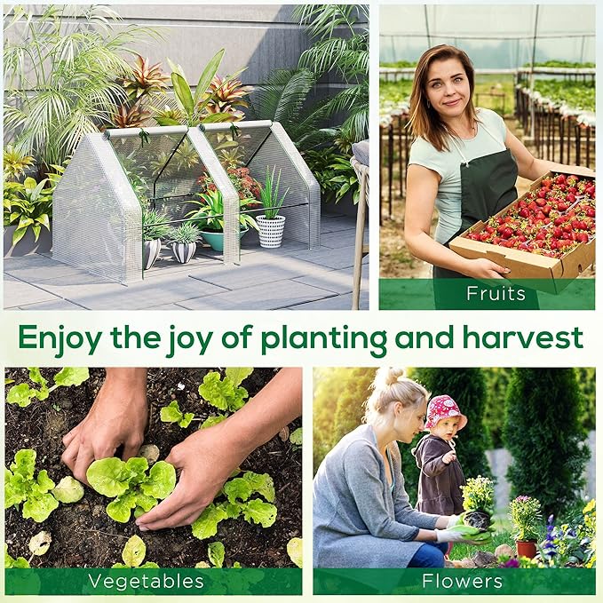 Outsunny 6' x 3' x 3' Mini Greenhouse with Zippered Doors & Roll-up Windows, Portable Plant Hot House with Durable PE Cover, Water Resistant, UV Protected for Outdoor Flowers, Vegetables, White