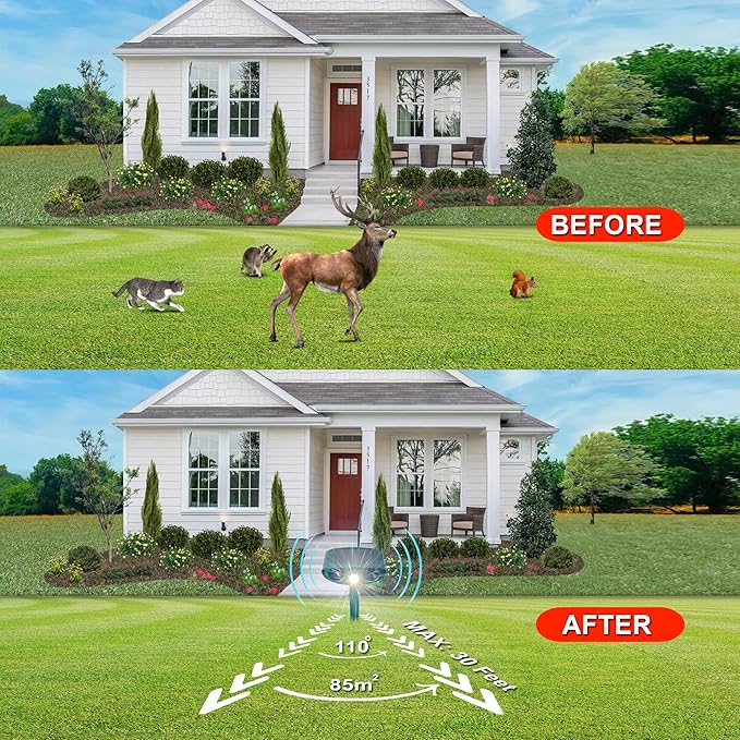 Solar Animal Repeller Cat Repellent 2pk Animal Deterrent Devices, Solar Powered Animal Repellent Waterproof Outdoor Repels Cat, Dog, Fox, Derrent, Rat, etc (DK)