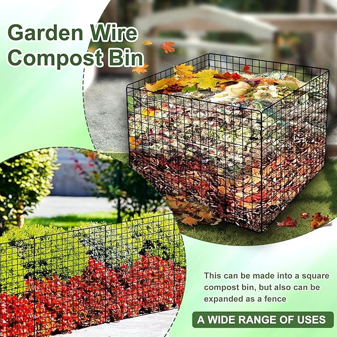 Large Compost Bin Outdoor, Square Mesh Garden Wire Compost Bin for Stacking Leaves and Yard Waste 36X36X28 Inches