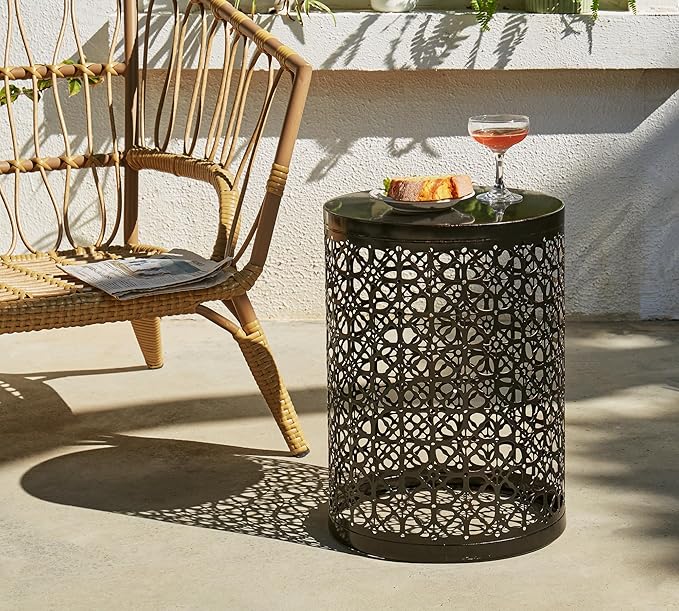 HFHOME Set of 3 Metal Side End Tables Nightstand, Nesting Round Coffee Table for Indoor Outdoor, Heavy Duty Metal Plant Stand Living Room Garden Stool - Bronze