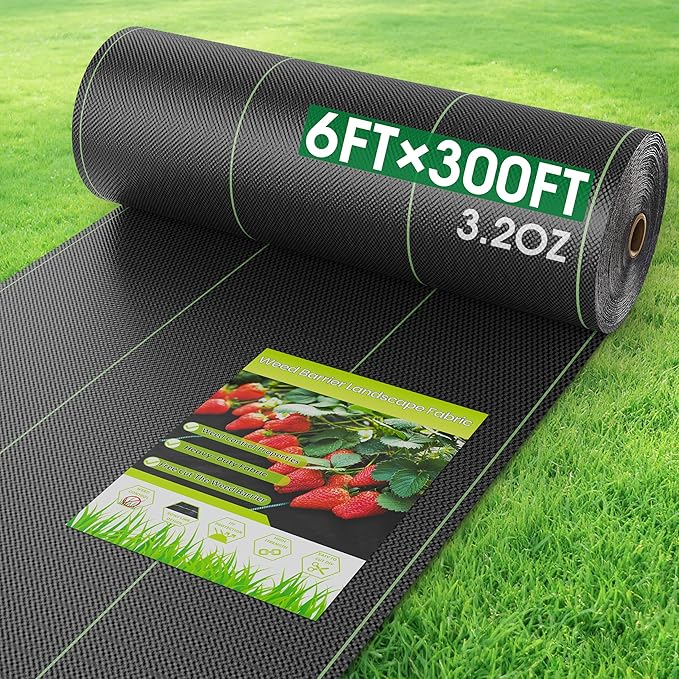6FTx300FT Weed Barrier Fabric Heavy Duty, Gardening Landscape Fabric Cover Mat, Durable Weed Control Fabric for Garden Bed Cover, Landscaping, Commercial Driveway, Underlayment Use (6x300FT-3.2OZ)