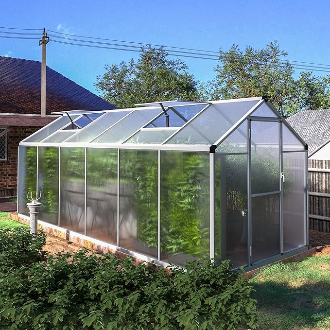 BlueWish 6x12FT Greenhouse for Outdoors, Aluminum Heavy Duty Greenhouse Kit with Lockable Door, 4MM Thickness Polycarbonate, Upgraded Rivet Structure Walk-in Green House for Garden, White